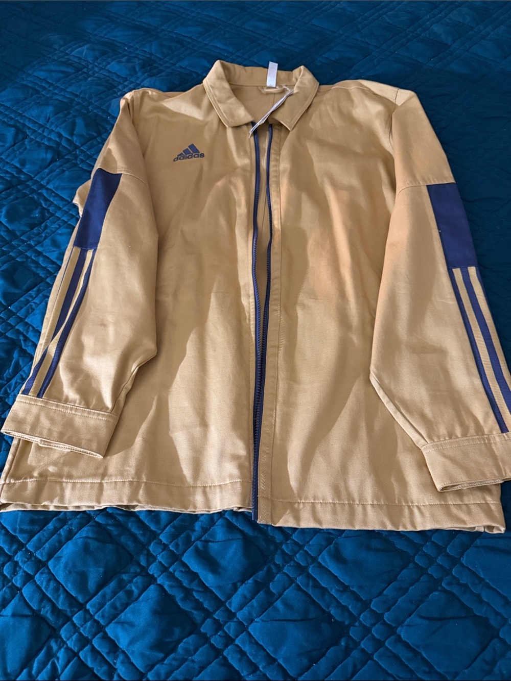 adidas Tan Lightweight Track Jacket with Navy Accents